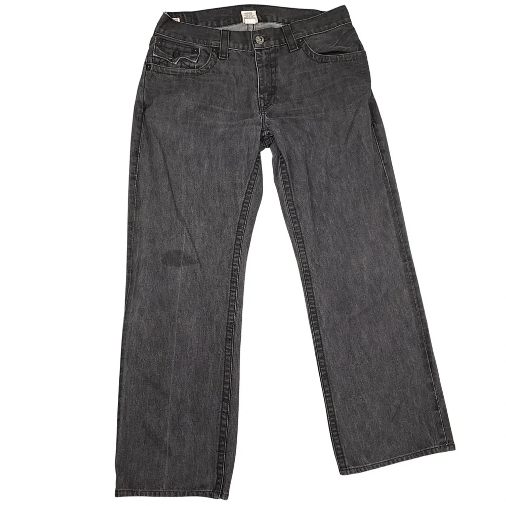 True Religion Ricky Jeans Mens 34 Black Good Fade Horseshoe Straight Grunge‎ USA